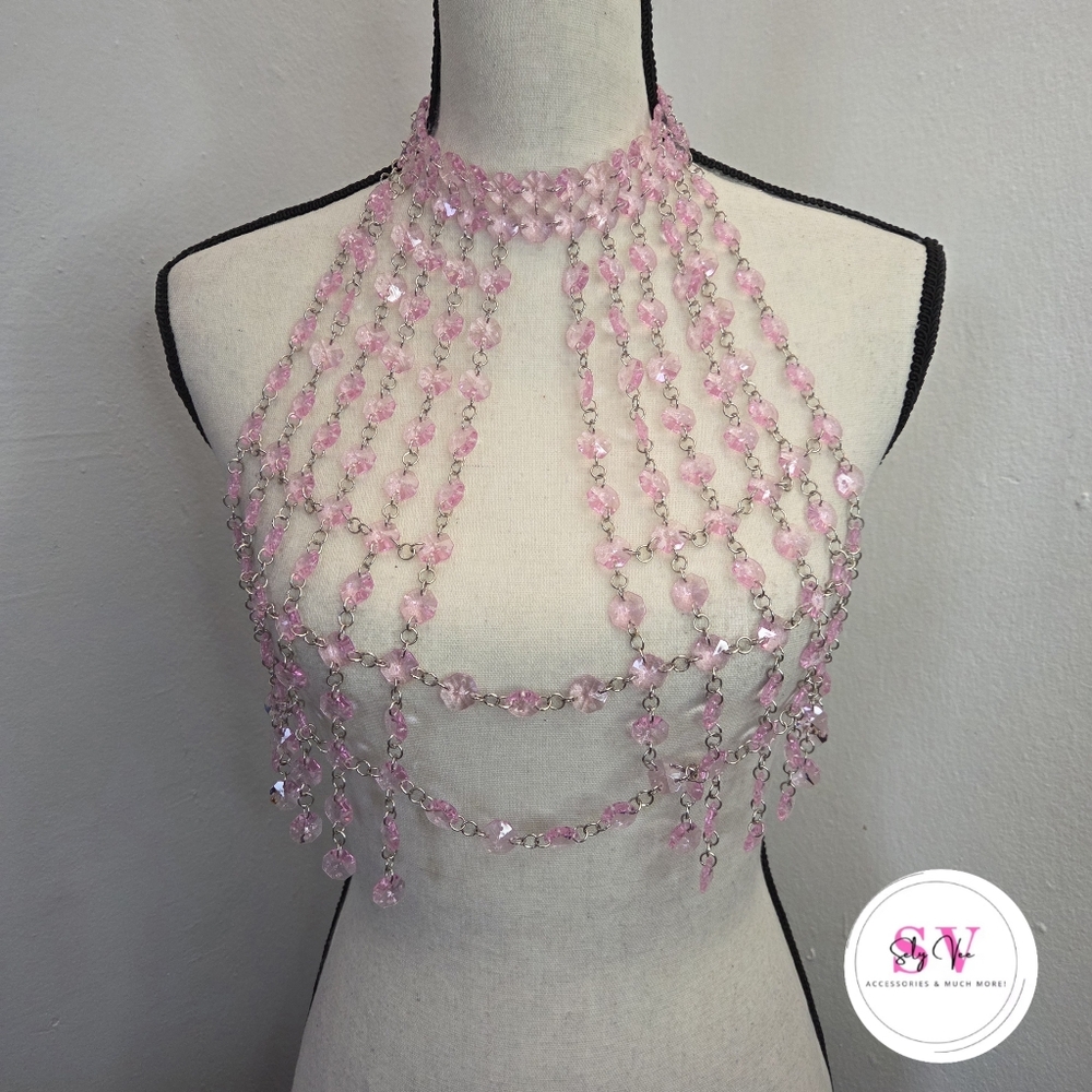 Pink Beaded Statement Halter Body